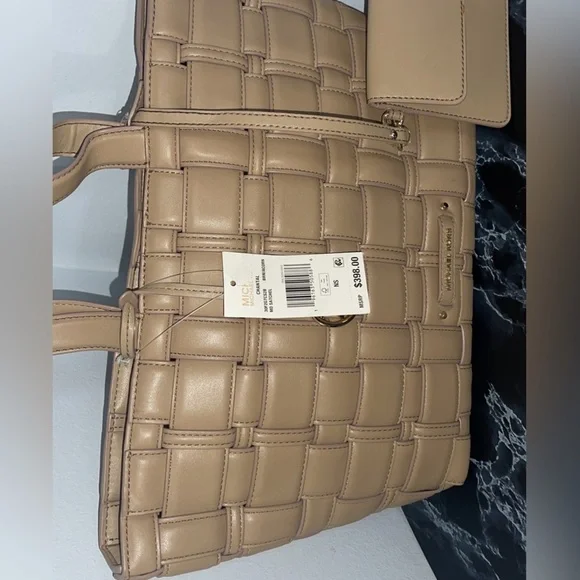 MICHAEL KORS Ivy Tote Bag & Wallet Woven Synthetic Leather 2pc Handbag AUTHENTIC - Picture 5 of 13